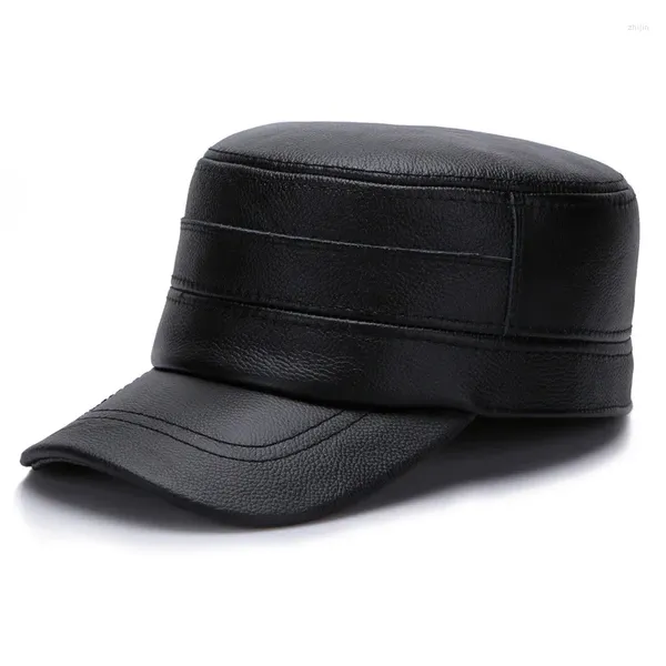 Casquettes à billes mâle véritable chapeau adulte automne hiver chaud casquette en cuir Protection de l'oreille jeune homme culminé plat Baseball étudiants chapeaux B-7184