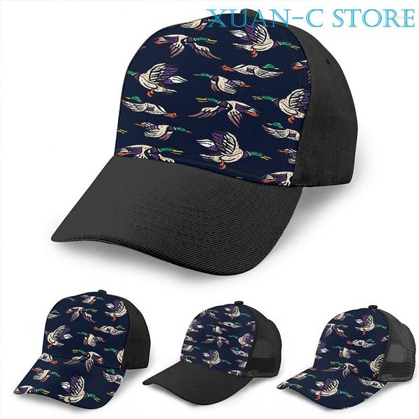 Gorras de bola Masculino Mallard Ducks Gorra de baloncesto Hombres Mujeres Moda Todo sobre impresión Negro Unisex Adulto Sombrero