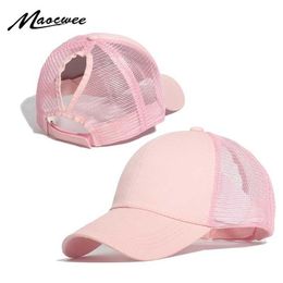 Ball Caps Maokwee Ponytail Baseball Hat Womens Rabbit ajusté en désordre noir rose rose Coton Coton Boucle d'été Q240403