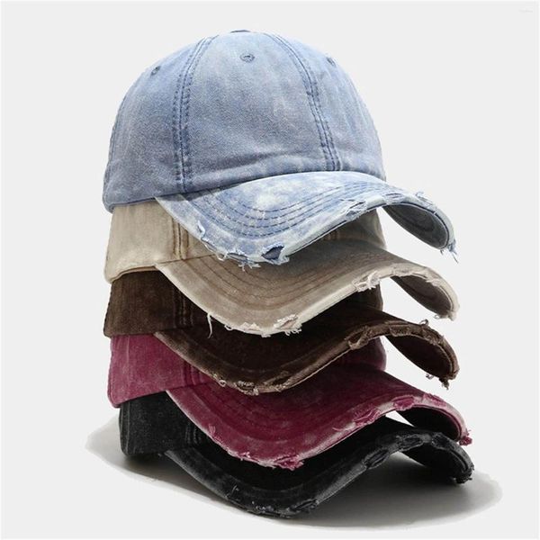 Casquettes de baseball Hommes et femmes Casual Old Fashioned Lavage Trou d'eau Meulage Bord Casquette de baseball Chapeaux en tricot avec visière pour l'hiver