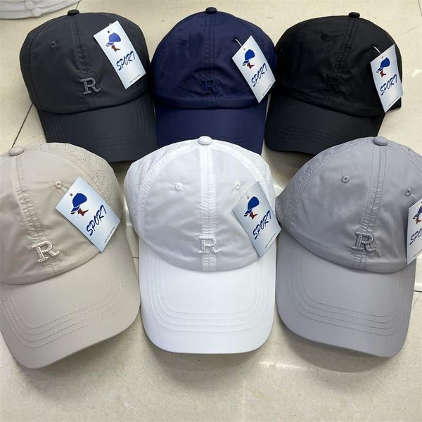 Gorras de béisbol Hombres y mujeres Gorra de béisbol de secado rápido Tablero de luz al aire libre Bordado Letra R Casual Transpirable Sombrero para el sol Sombreros de visera de color sólido