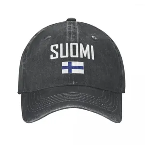 Ball Caps Men Baseball Cap Finland Flag Suomi et police Charco-lavé Denim classique vintage coton papa camionneur Chapeur unisexe adulte