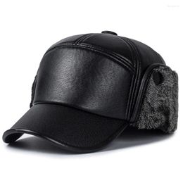 Ball Caps Heren Baseball Cap PU Leer Pluche Warm Winter Buitensporten Oorklep Jachthoed