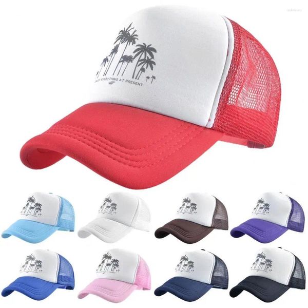 Gorras de béisbol para hombre, gorro de béisbol con agujeros, malla transpirable, estampado de árbol de coco, protector solar, ajustable, deportes, camionero de verano