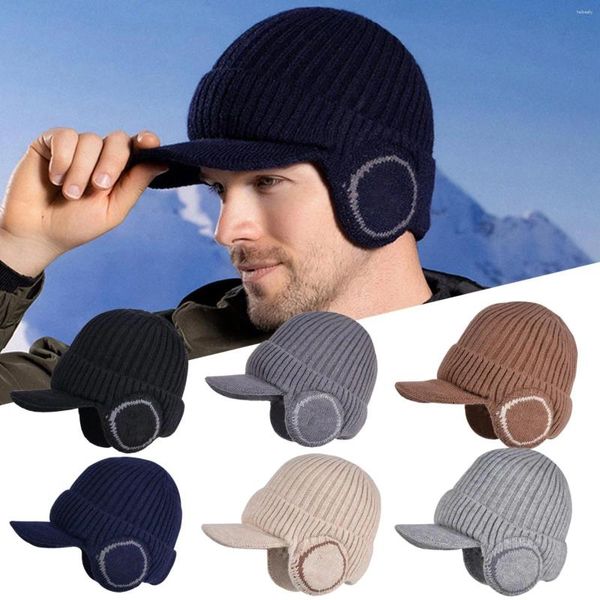 Casquettes de baseball Chapeau de baseball en molleton pour hommes Pull extérieur résistant au froid et chaud en laine tricotée pour hommes Chapeaux de trappeur de ville d'hiver