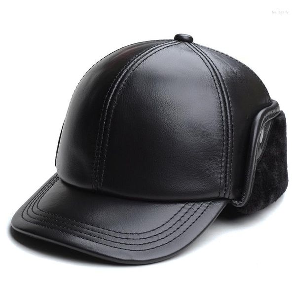 Casquettes de baseball Casquette de baseball en cuir véritable pour hommes d'âge moyen et personnes âgées Protection des oreilles hiver chaud chapeau russe