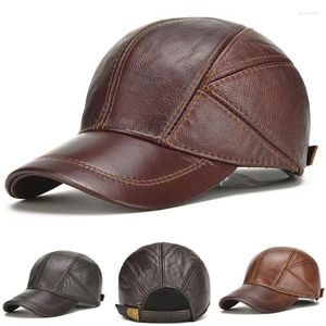 Casquettes de balle hommes hiver chaud casquette de baseball en cuir véritable chapeau réglable avec rabats d'oreille 2023 bombardier coupe-vent en plein air