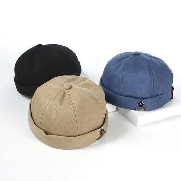 Gorras de bola Hombres Mujeres Skullcap Sailor Cap Hoja Remache Bordado Cálido Puño enrollado Cubo Sombrero sin ala Color sólido Ajustable Algodón HatsBall