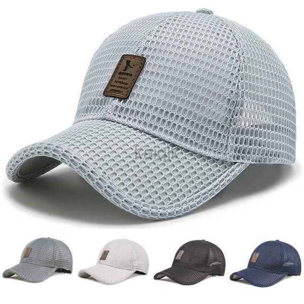 Ball Caps Mens Baseball Cap d'été Breatte Mesh Sun Hat CHACLE Étiquette en cuir UV Protection Tennis Hat de golf extérieur Sport Pêche Os D240507