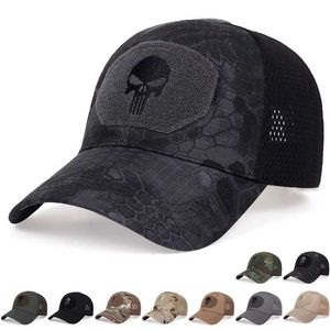 Ball Caps Mens Skull Tactical Baseball Hat Womens Camo Military Breathable Mesh Butter Mountain Truck Sun Sun Q240403