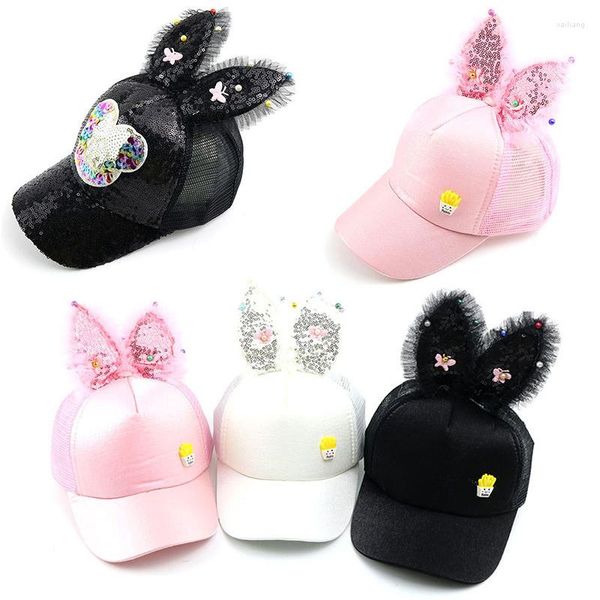 Gorras de bola Malla Oreja Gorra de béisbol para niños Bebé al aire libre Bebé de orejas largas Sombrero de sol de camionero de dibujos animados para niñas Pearl Snapback