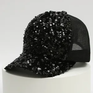 Ball Caps Mesh Material Baseball Hat pour filles femme délicate paillettes complètes