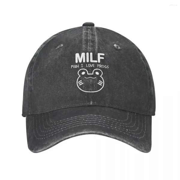 Gorras de béisbol MILF Hombre Me encantan las ranas Estilo unisex Béisbol Sombreros lavados desgastados Gorra Casual Actividades al aire libre Sombreros ajustables