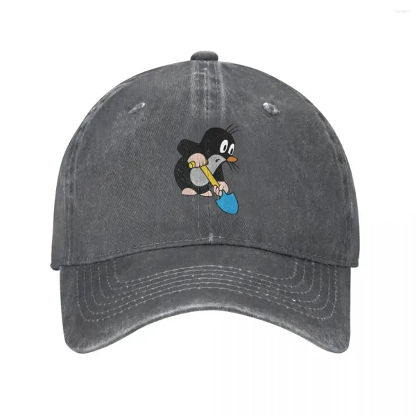 Capes à balle taupe creuse de baseball vintage denim en détresse krtek petit maulwurf mignon cartoon snapback chapeau hommes femmes en plein air