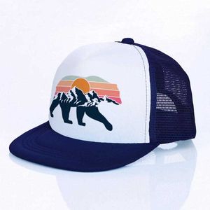 Casquettes de Baseball Lune Montagne Ours Plat Visière Maille Chapeaux Hommes Femmes Arc-En-Animal Hip Hop Cap Chapeau Cool Été Randonnée Camping Casquettes De Baseball YF143HKD230625