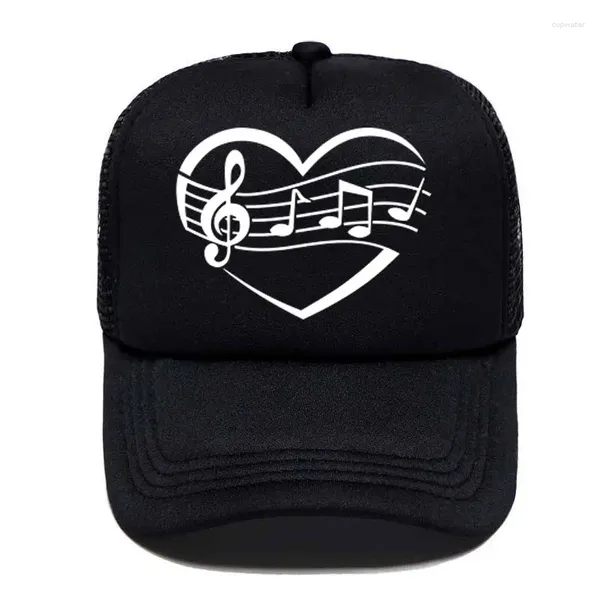 Berretti da baseball Cuore musicale Divertente stampato Donna Uomo Berretto da baseball Cappello estivo da sole per esterni Sport regolabile in mesh Trucker