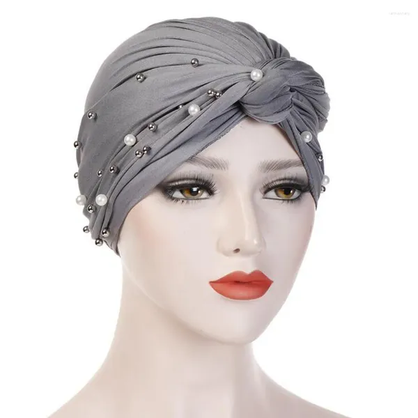 Gorras de bola Mujeres musulmanas Pearl Turban Wrap Hat Gorros Cap Ruffle Béisbol Headwear Headwrap Accesorios para el cabello Gorra