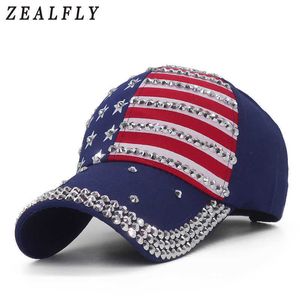 Casquettes de baseball Nouveau Bling luxe strass drapeau américain femmes casquette de Baseball réglable décontracté soleil filles Hip Hop chapeau en gros livraison directe G230201