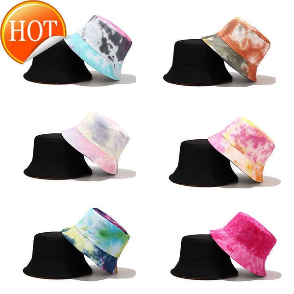 Gorras de bola Nueva moda Tie Dyed Basin Hat para hombre Doble capa Pescadores plegables Sombrero para mujer Misma sombrilla Invierno