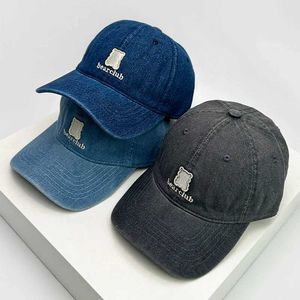 Caps à balle Nouveau homme femme mignon dessin animé petit ours broderie chapeaux de baseball denim du soleil respirant snback cs mode polyvalent coréen j240506