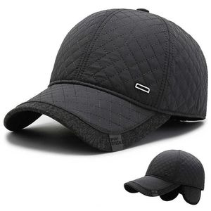 Kogelcaps nieuwe winter heren hoed van middelbare leeftijd en oudere honkbal pet warme winter plat honkbalhoed met oorflappen fleece binnen winddicht G230201