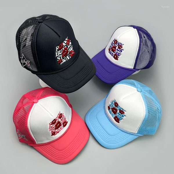 Ball Caps Niche Broidered Letters Lip Baseball Chapeaux Men Femmes Sunshade Style American Polyme Street Street Truck