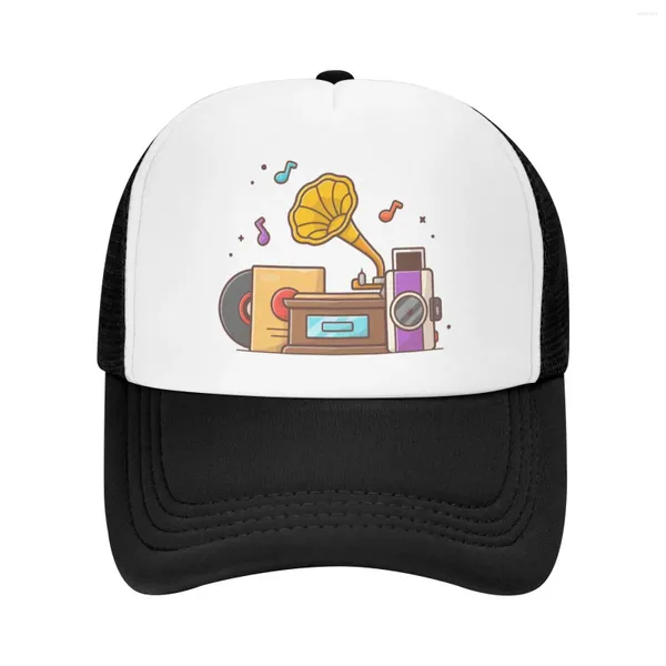 Casquettes de baseball vieux lecteur de musique avec caméra Gramophone et casquette en maille de vinyle chapeaux de mode homme Cool Baseball dessin animé adulte