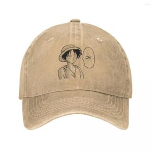 Ball Caps One Piece Ok Luffy Heren Dames Baseball Distressed Washed Hat Casual Outdoor-activiteiten Zonnepet
