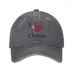 Casquettes de baseball en coton personnalisé I Love Qatar Flag Heart Baseball Cap pour hommes femmes respirant papa chapeau sport