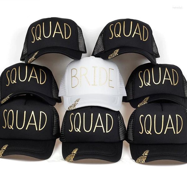 Casquettes de baseball Ananas BRIDE SQUAD Baseball Golden Print Style Chapeaux Femmes Mariage Blanc Noir Enterrement de vie de jeune fille Amoureux d'été