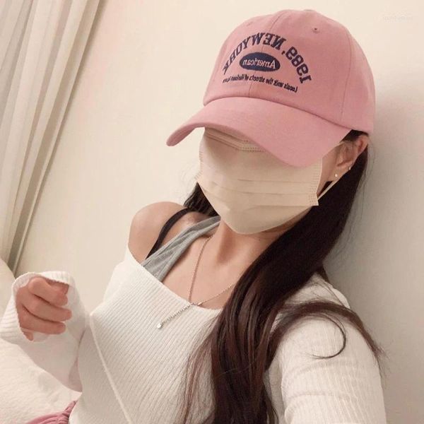 Casquettes de baseball Casquette de baseball rose adaptée à l'été-coréen décontracté lettre femme pare-soleil
