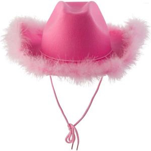 Casquettes de balle Chapeau de cowboy rose avec plume Boa Taille adulte Bachelorette Party Fancy Dress Game pour femmes Costume Play