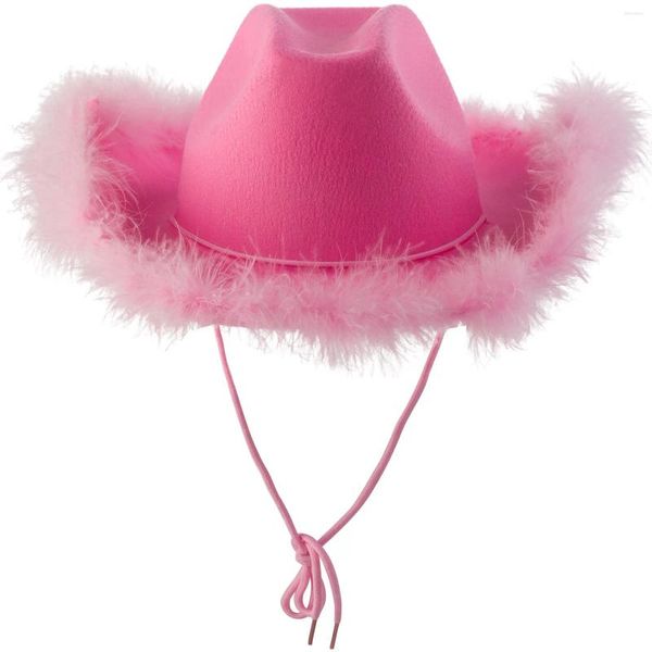 Gorras de bola Sombrero de vaquero rosa con boa de plumas Tamaño adulto Fiesta de despedida de soltera Juego de disfraces para mujeres Juego de disfraces