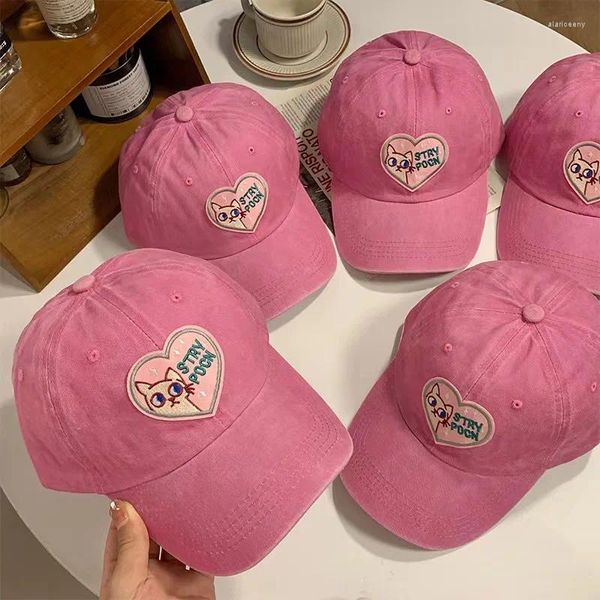 Gorras de bola Pink Love Cat Gorra de béisbol Curvado de las mujeres Soft Top Duck Lengua Sombrero Lindo Moda Protector solar y sombrilla Show