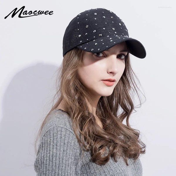 Gorras de bola Rosa Napback Hat Ajustable Bling Mujeres Hombres Denim Rhinestone Tachonado Béisbol Gorra de sol Negro Mujer Sombreros casuales al aire libre