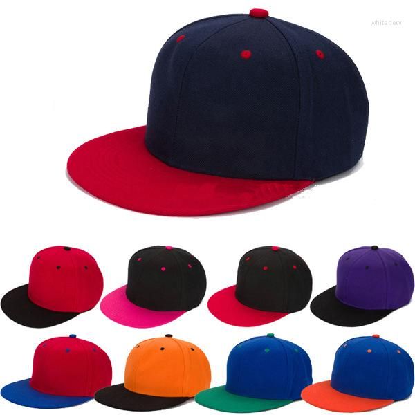 Gorras de bola Color sólido Color sólido Snapback Cap Dos tonos HipHop Sombrero de ala plana 6 paneles Mezcla ajustable