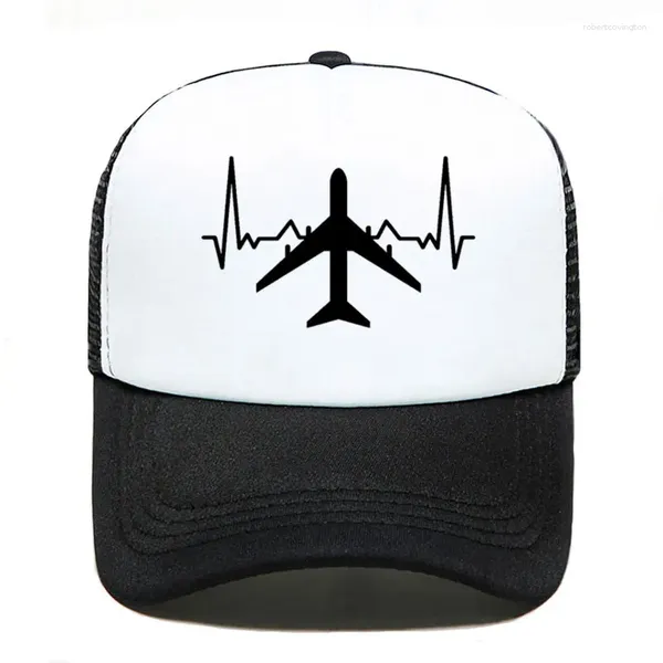 Casquettes de balle Avion battement de coeur imprimé décontracté casquette de baseball drôle chapeau de camionneur pour femmes hommes unisexe maille taille réglable chapeaux parent-enfant