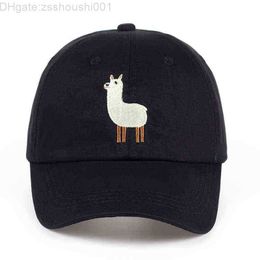 Nieuwe Unisex Alpaca Borduursel Verstelbare Vaderhoed Heren Dames Schattig Zwart Beige Baseball Cap 220318 X9TC