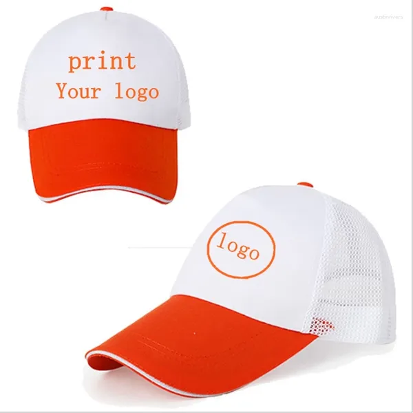 Gorras de bola Imprimir logotipo Publicidad Costura Color Trucker Cap Hombres Verano Personalizado Ajustable Unisex Papá Sombrero Béisbol