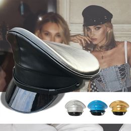 Ball Caps PU Leather Tain Prom Performance Big Bimmed Hat Bar Cosplay Show persoonlijkheid Beret 230404