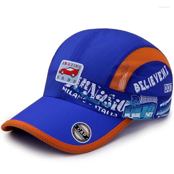 Gorras de bola QBHAT Niños Poliéster de secado rápido Impreso Dibujos animados Coche Béisbol Verano Transpirable Net Cap Boys Kids Travel Sun Visor