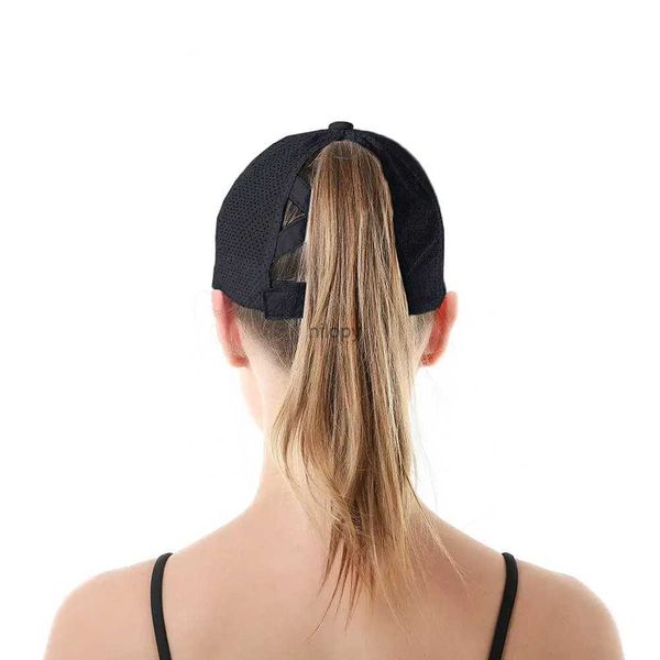 Caps à balle rapide de baseball à queue de cheval sèche Caps Baseball Femmes Criss Cross Cross Messy Bun Snapback Hat PonyCap Trucker Camilier Réglable Sports en plein air