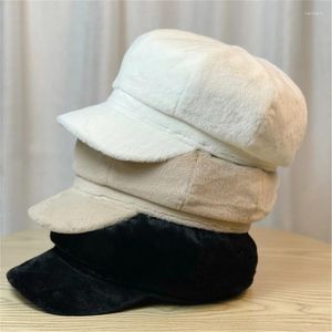 Casquettes de boule chapeau de fourrure de lapin pour les femmes respirant dôme en peluche Cool JokerGirl doux Cabbie peintre hiver chaud chapeaux