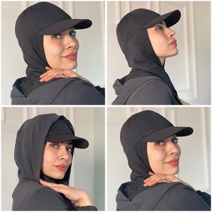 Gorras de béisbol Ramadán Moda musulmana Gorras de béisbol con jersey Bufanda Hijab Chal Color sólido Bandana Turbante Bonnet Mujeres Sombrero Listo para usar 230203