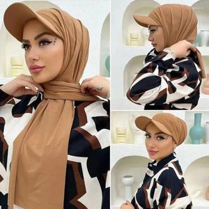 Casquettes de baseball Ramadan Mode musulmane Baseball avec écharpe Hijab Châle Couleur unie Bandana Turban Chapeau pour femmes Prêt à porter Bonet
