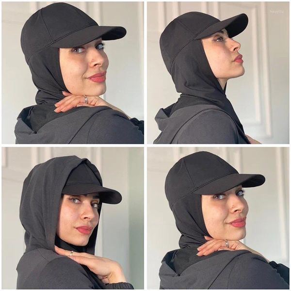 Casquettes de balle Ramadan Musulman Mode Baseball avec Jersey Écharpe Hijab Châle Couleur Unie Bandana Turban Bonnet Femmes Chapeau Prêt À Porter