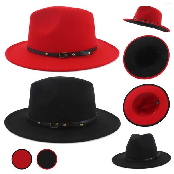 Gorras de béisbol Sombrero de Panamá rojo Tono informal Dos lanas Mujeres Fedora Jazz Sombreros para hombres Béisbol de fondo ancho