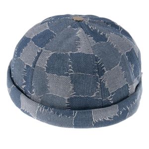 Gorras de béisbol Retro Plaid Contraste Washed Denim Docker Cap Angustiado Rolled Cuff Skull Hat M89E