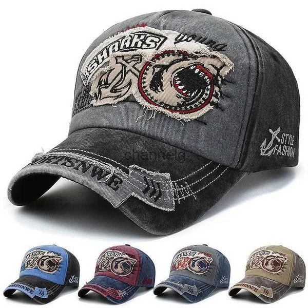 Gorras de bola Retro Tiburón Bordado Gorras de béisbol Hueso Sólido Animal Dibujos animados Hombres Mujeres Algodón Estiramiento Hip Hop Streetwear Sombreros para el sol YQ231201