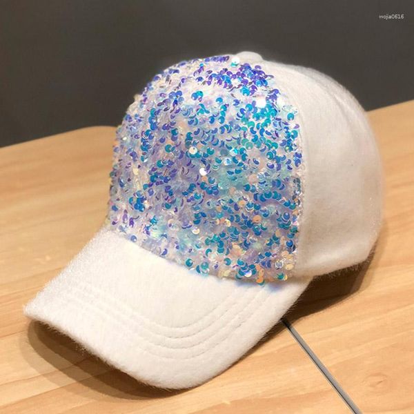 Gorras de bola Ruhao gorra de béisbol con lentejuelas algodón femenino brillante otoño e invierno sombrero cálido regalo de fiesta casual snapback hip hop